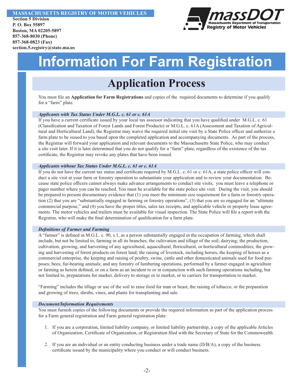 Application for Farm Registration - Massachusetts, Page 2