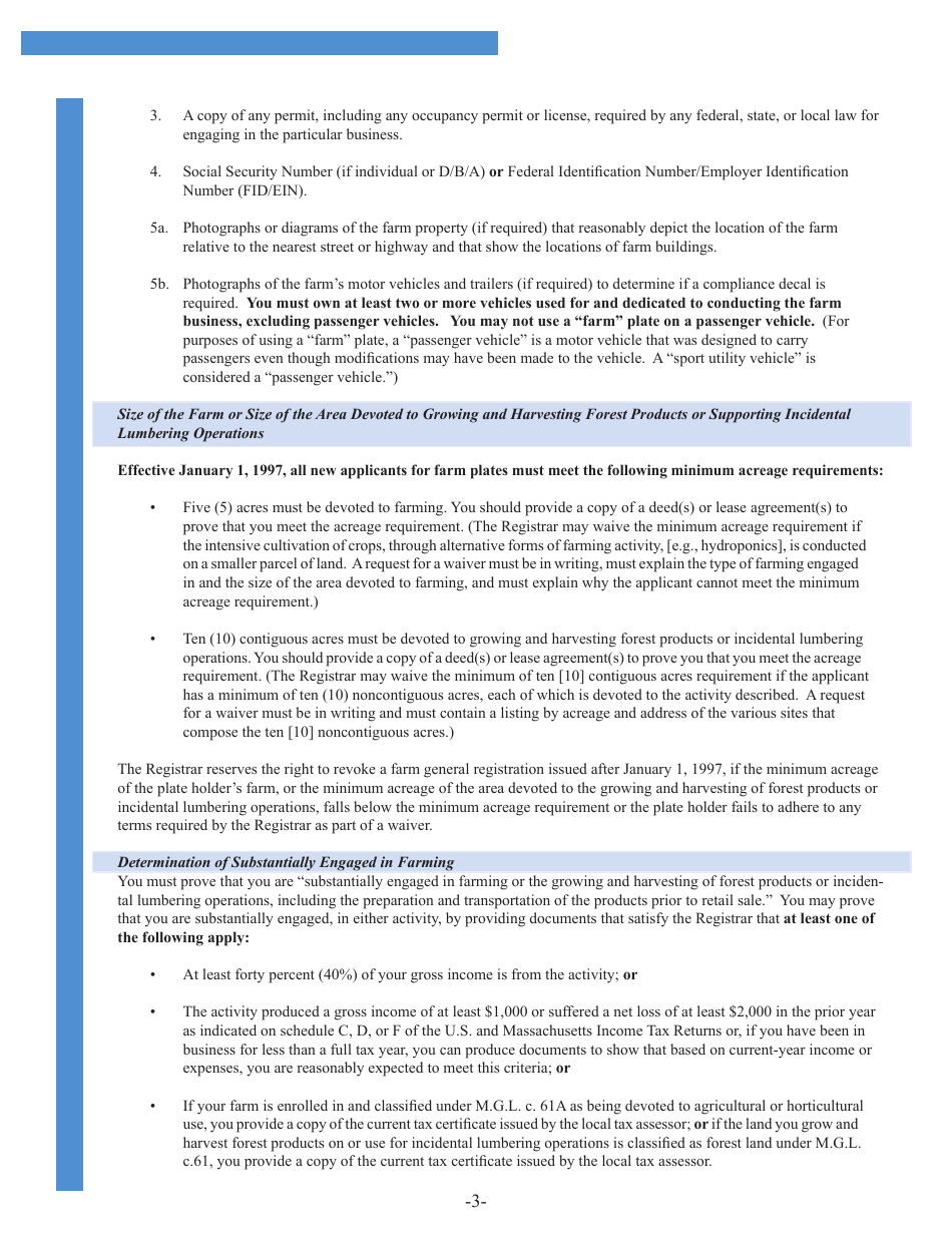 Application for Farm Registration - Massachusetts, Page 3
