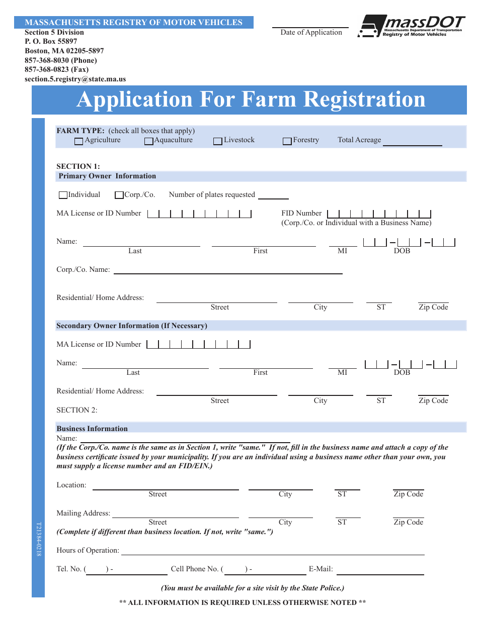 Application for Farm Registration - Massachusetts, Page 5