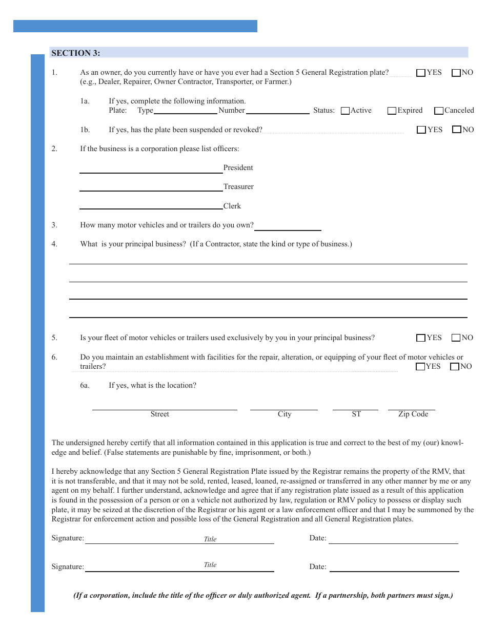 Application for Owner / Contractor Registration - Massachusetts, Page 4