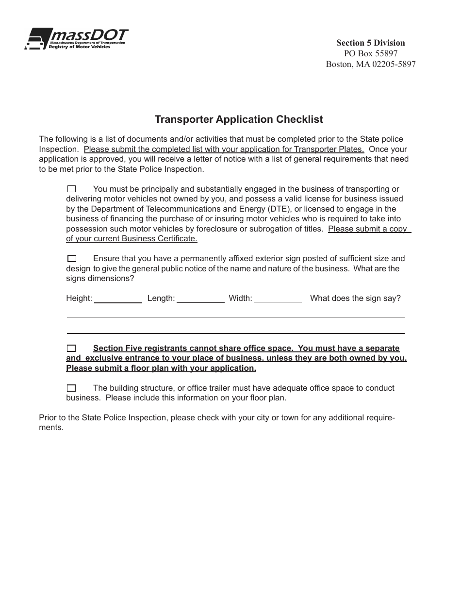 Application for Transporter Registration - Massachusetts, Page 5