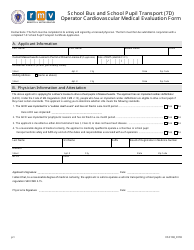 Document preview: Form VSC103 School Bus and School Pupil Transport (7d) Operator Cardiovascular Medical Evaluation Form - Massachusetts