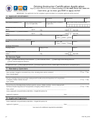 Form PDS105 Driving Instructor Certification Application - Massachusetts