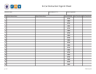 Document preview: Form PDS107 In-car Instruction Sign-In Sheet - Massachusetts