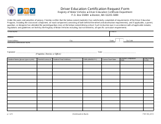 Document preview: Form PDS106 Driver Education Certification Request Form - Massachusetts