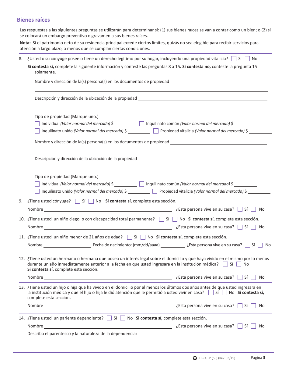 Formulario LTC-SUPP (SP) Suplemento Para Atencion a Largo Plazo - Massachusetts (Spanish), Page 3