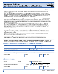Formulario MH/AA (SP) Valoracion De Bienes Para Determinar Si Puede Afiliarse a Masshealth - Massachusetts (Spanish)