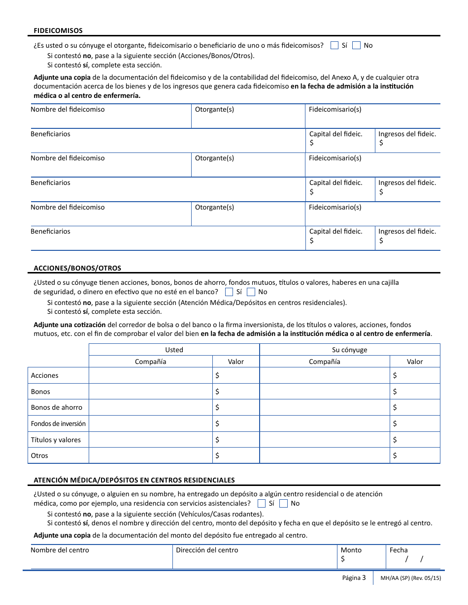 Formulario MH / AA (SP) Valoracion De Bienes Para Determinar Si Puede Afiliarse a Masshealth - Massachusetts (Spanish), Page 3