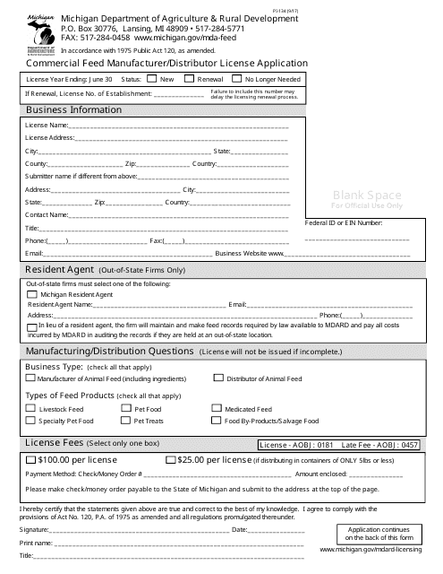 Form PI-134  Printable Pdf