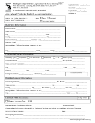 Document preview: Form PI-233 Agricultural Pesticide Dealer License Application - Michigan