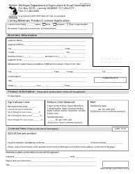 Document preview: Form PI-150 Liming Materials Product License Application - Michigan