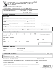 Form PI-007 Restricted Use Pesticide Dealer License Application - Michigan