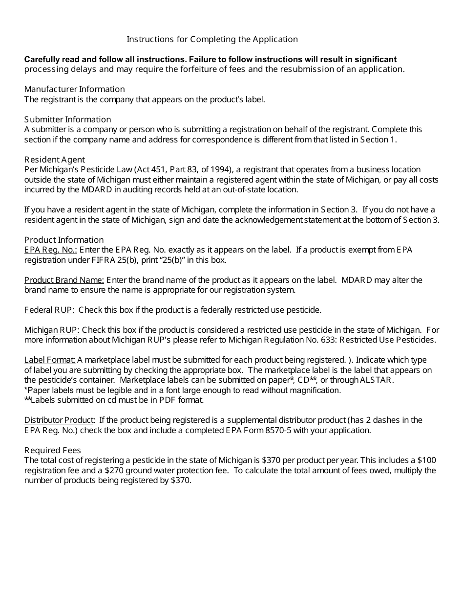 Pesticide Registration Application Form - Michigan, Page 3