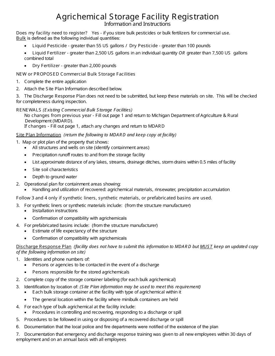 Form PI-192 Agrichemical Storage Facility Registration Application - Michigan, Page 3