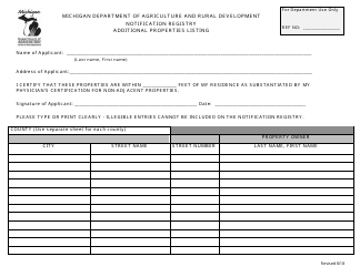 Document preview: Additional Properties Listing Form - Michigan
