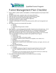 Document preview: Forest Management Plan Checklist - Qualified Forest Program - Michigan