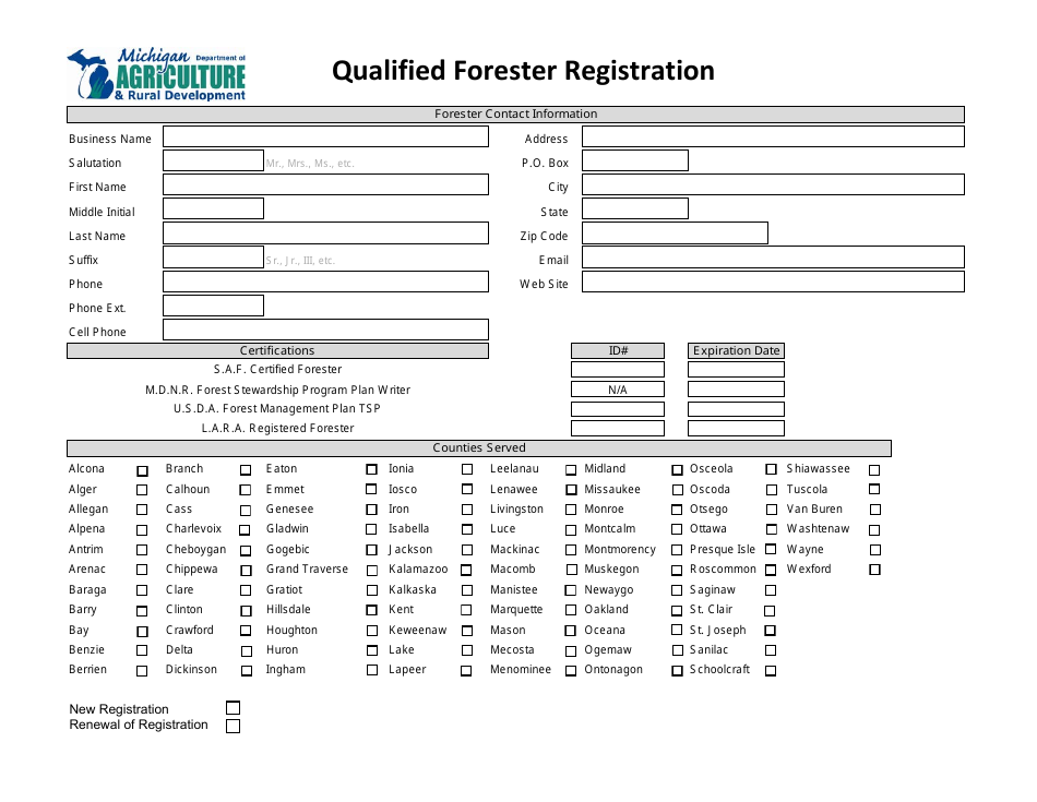 Qualified Forester Registration Form - Michigan, Page 1