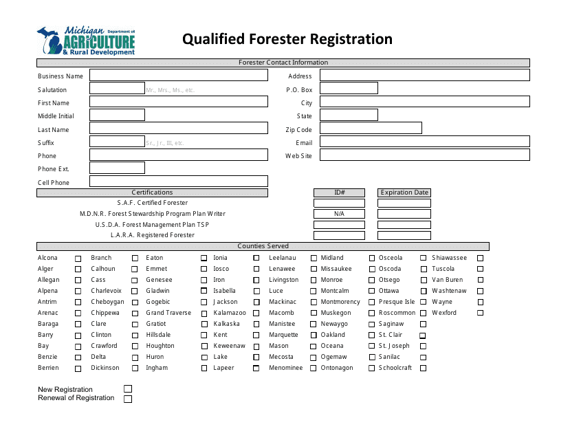 Qualified Forester Registration Form - Michigan Download Pdf