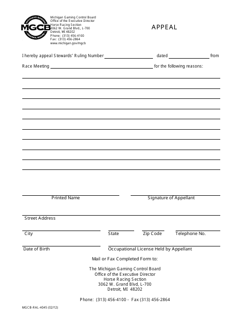 Form MGCB-RAL-4045  Printable Pdf