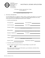 Document preview: Form MGCB-RAL-4029 Attachment A Racetrack License Application - Personal History and Interest Form - Michigan