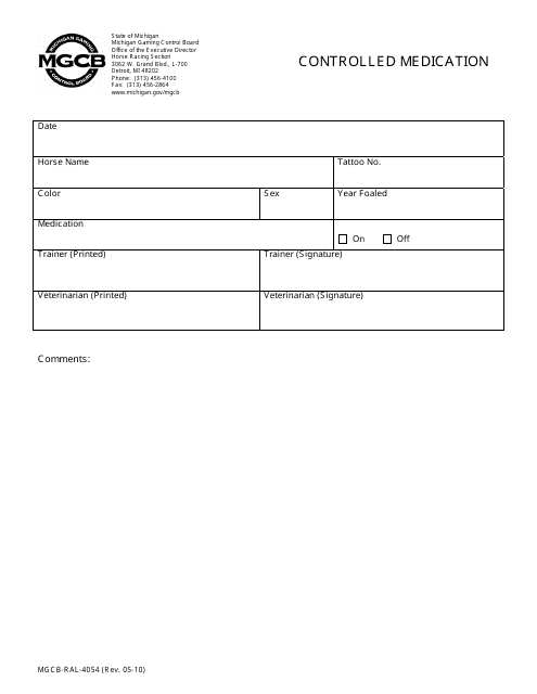 Form MGCB-RAL-4054  Printable Pdf