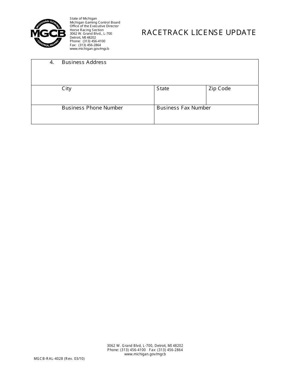 Form MGCB-RAL-4028 Racetrack License Update - Michigan, Page 4