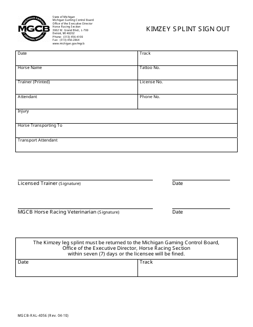 Form MGCB-RAL-4056  Printable Pdf