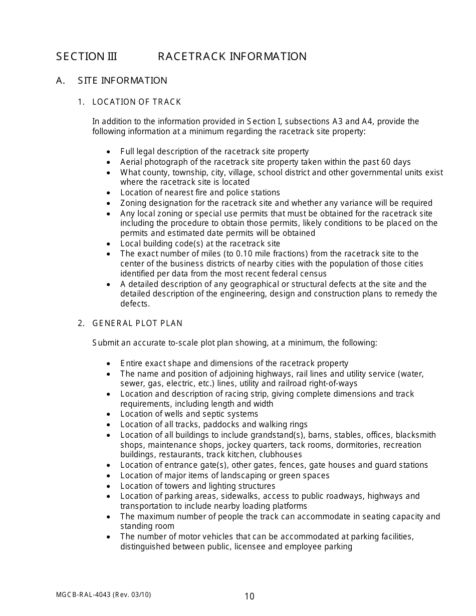 Form MGCB-RAL-4043 Racetrack License Application - Michigan, Page 10