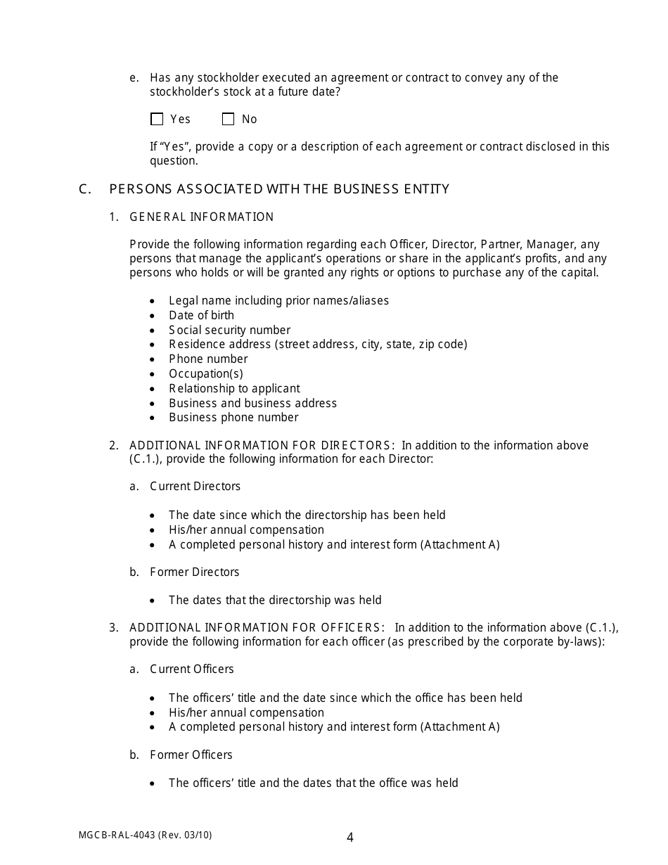 Form MGCB-RAL-4043 Racetrack License Application - Michigan, Page 4