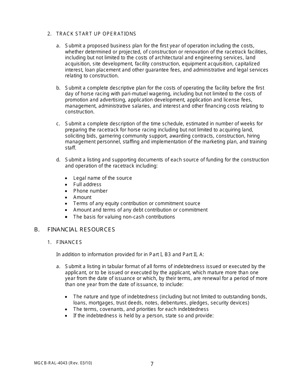 Form MGCB-RAL-4043 Racetrack License Application - Michigan, Page 7