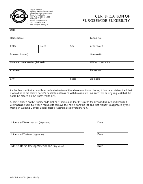 Form MGCB-RAL-4053  Printable Pdf