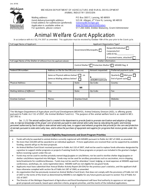 Michigan Animal Welfare Fund Grant Application Download Fillable PDF |  Templateroller