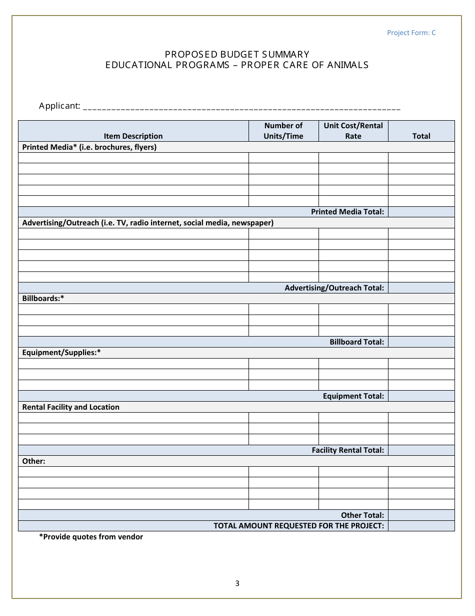 Form C Proper Care of Animals Project Form - Michigan, Page 3