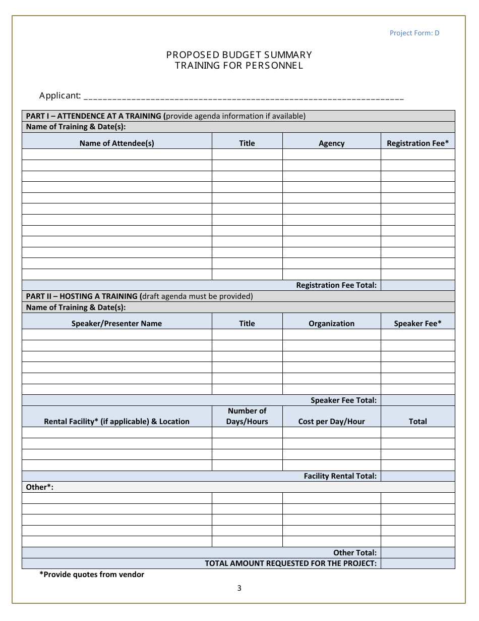 Form D Training for Authorized Personnel Project Form - Michigan, Page 3