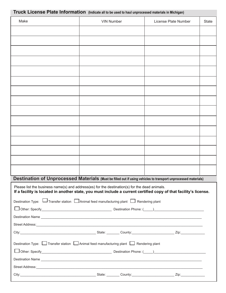 Form AH-062 Disposal or Transporting of Dead Animals Application - Michigan, Page 2