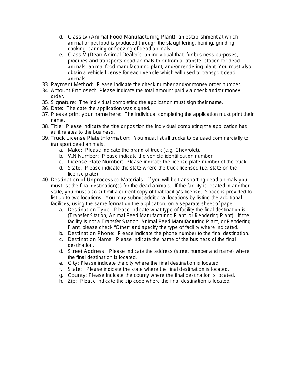 Instructions for Form AH-062 Disposal or Transporting of Dead Animals Application - Michigan, Page 3