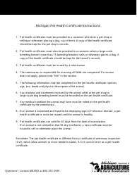 Document preview: Instructions for Form AH-010 Michigan Pet Health Certificate Instructions - Michigan
