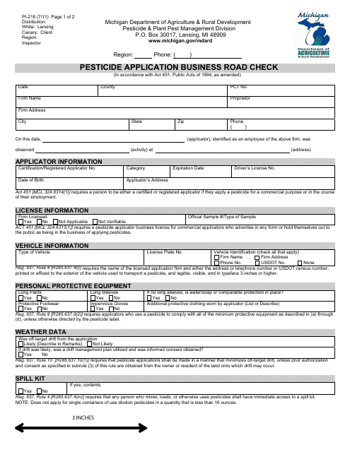 Form PI-218  Printable Pdf