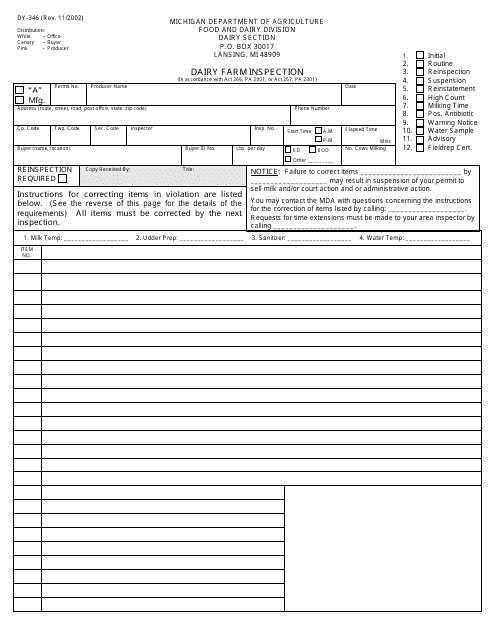 Form DY-346  Printable Pdf