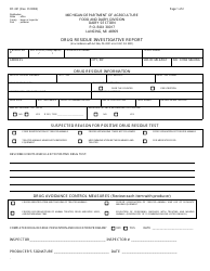 Document preview: Form DY-321 Drug Residue Investigative Report - Michigan
