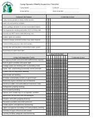 Camp Operator Weekly Inspection Checklist - Michigan, Page 2