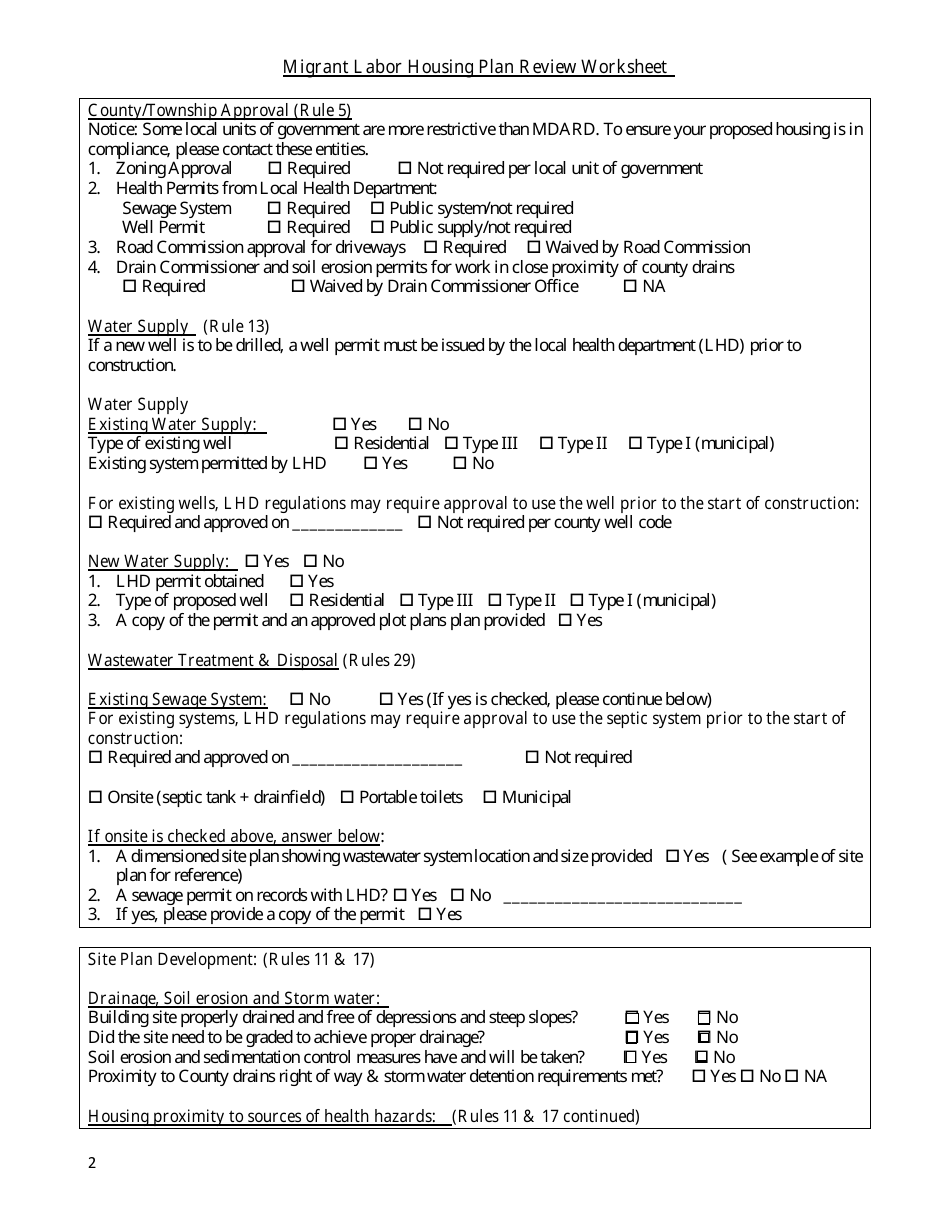 Michigan Migrant Labor Housing Plan Review Worksheet - Fill Out, Sign ...