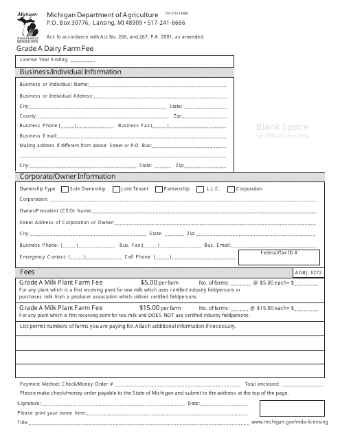 Form DY-315  Printable Pdf