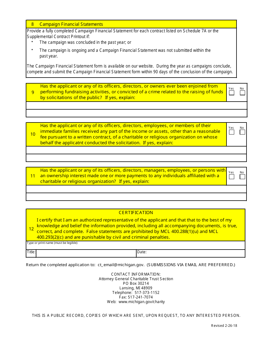 Form CTS-07 Application for License of Professional Fundraiser - Michigan, Page 3