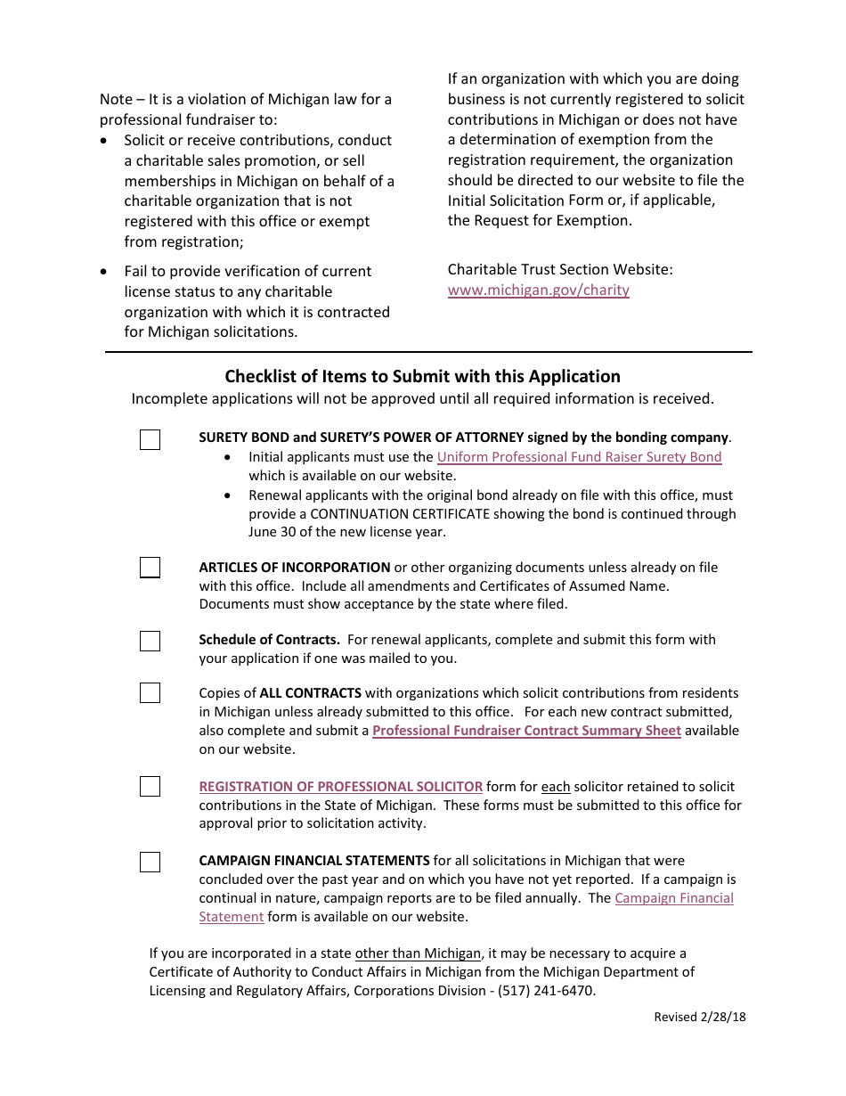 Form CTS-07 Application for License of Professional Fundraiser - Michigan, Page 4