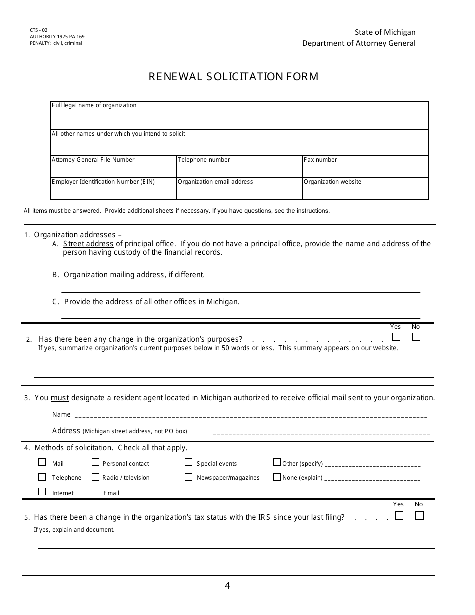 Form CTS-02 Renewal Solicitation Form - Michigan, Page 4