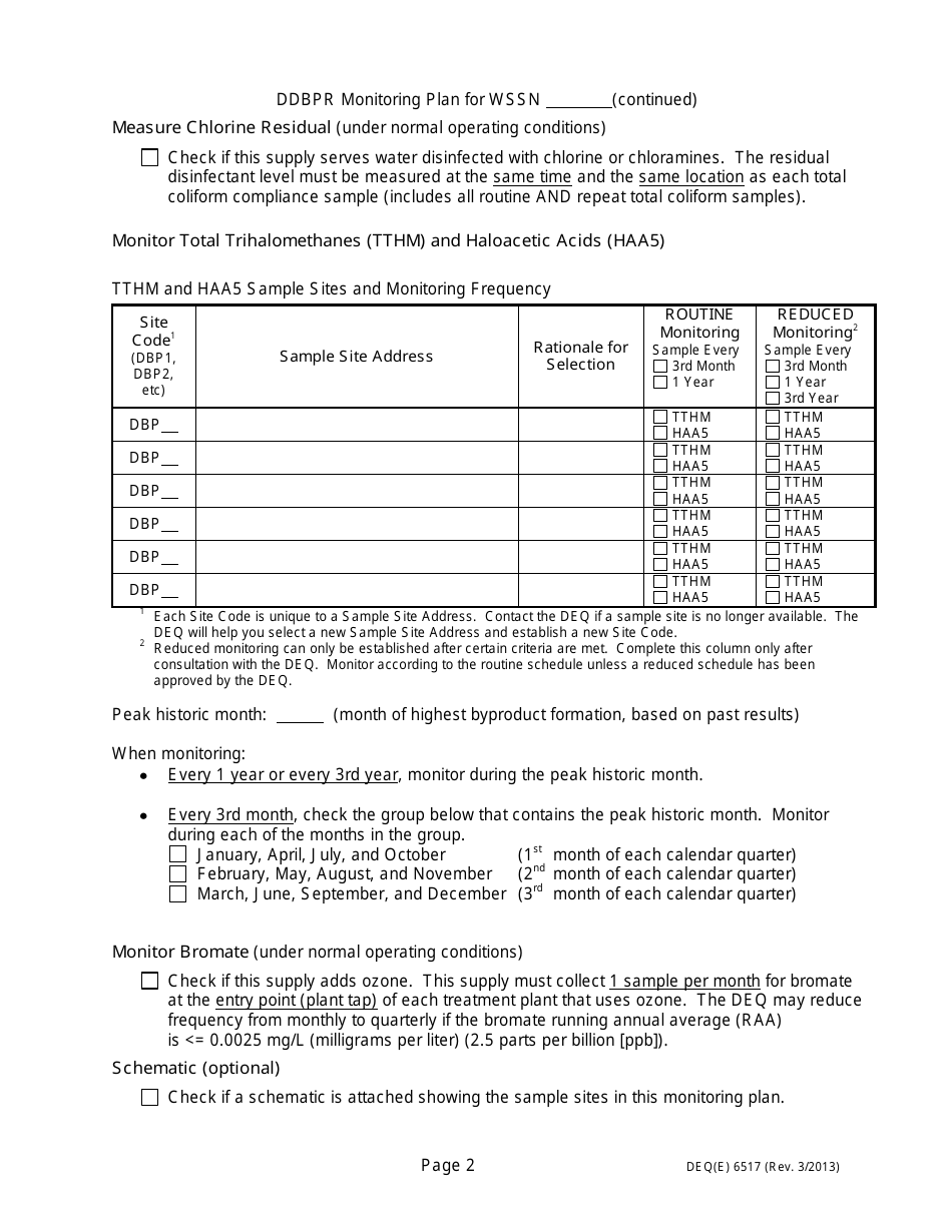 Form DEQ6517 Monitoring Plan for Community Water Supplies - Disinfectants and Disinfection Byproducts (Ddbp) - Michigan, Page 2