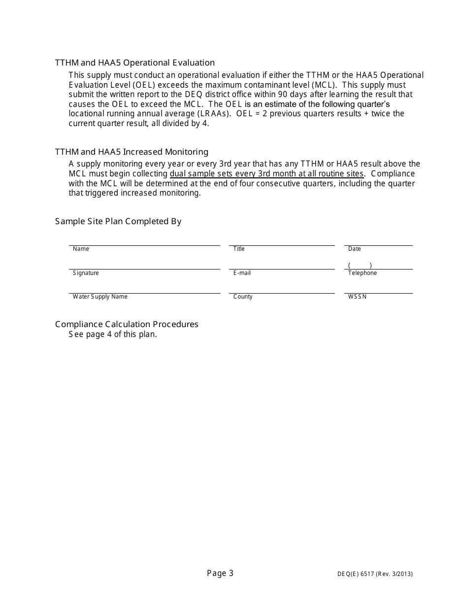 Form DEQ6517 Monitoring Plan for Community Water Supplies - Disinfectants and Disinfection Byproducts (Ddbp) - Michigan, Page 3