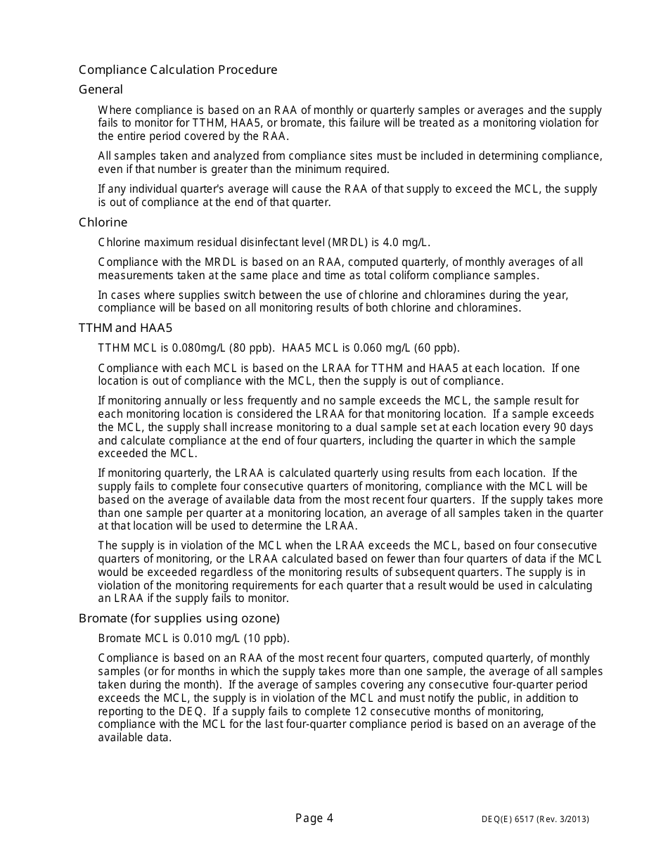 Form DEQ6517 Monitoring Plan for Community Water Supplies - Disinfectants and Disinfection Byproducts (Ddbp) - Michigan, Page 4