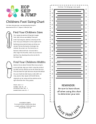 Document preview: Childrens Foot Sizing Chart - Hop Skip & Jump